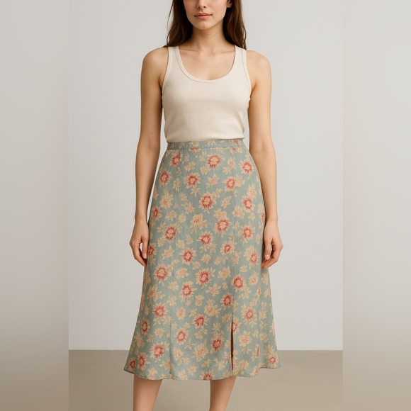 Sundance vintage silk floral midi skirt size 8 - Picture 1 of 7